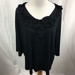 3X Design History Top black long sleeved Star ruffled v neckline soft flowy